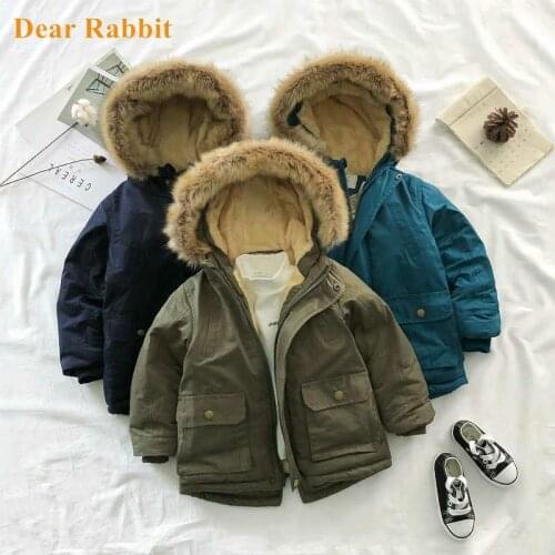 1-15Years Baby Boys Faux Fur Collar Warm Teen Winter Jacket for Boys Clothes Thickened Cotton Padded kids Coat autumn clothing