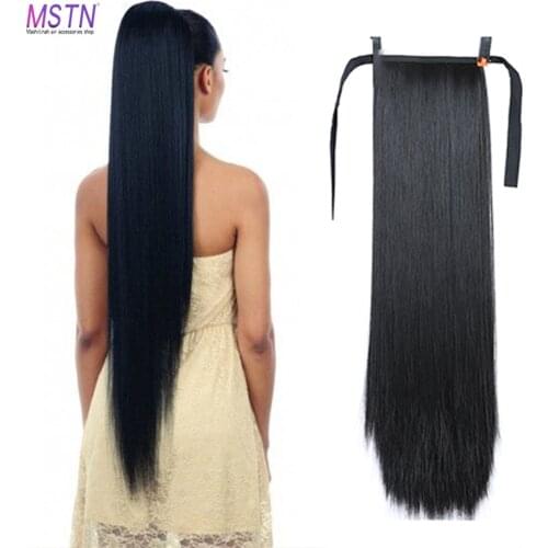 MSTN 30-Inch Synthetic Hair Fiber Heat-Resistant Straight Hair With Ponytail Fake Hair Chip-in Hair Extensions Pony Tail Wig