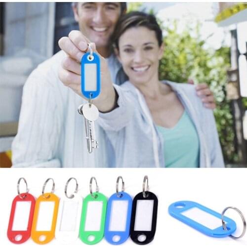 Lot Of 10 Plastic Keychain Key Split Ring ID Tags Name Card Label Language