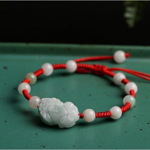 Natural Jade Emerald Pixiu rose beads Bracelet Adjustable Bangle Charm Jewellery Fashion Accessories Hand-Carved woman Amulet