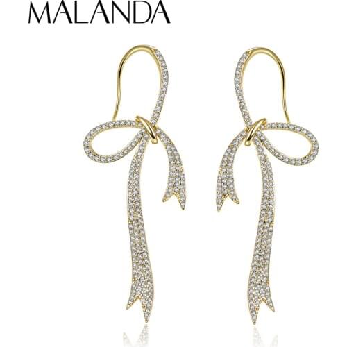 Malanda New Classic Design Bow Drop Earrings For Women Simple Luxury Excellent Zircon Dangle Earrings Jewelry Girl Mom Gift
