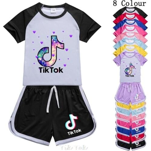 Tik Tok New printed childrens sweatshirt suit boys autumn thin hoodie+trousers girls sports and leisure long-sleeved clothing