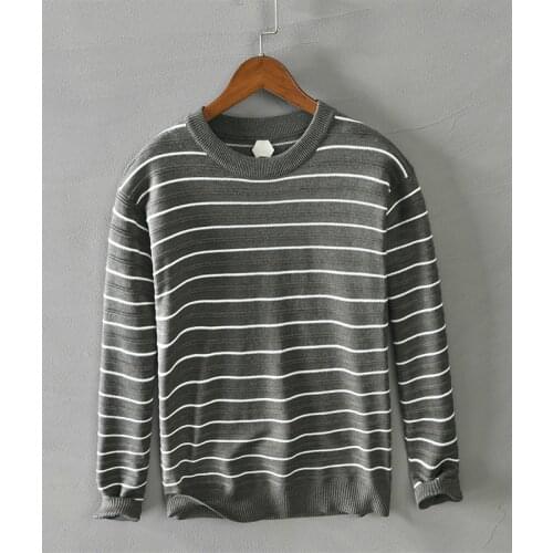 New Winter men casual sweater long sleeve keep warm striped pullover sweater High quality O-neck sweatshirt man clothing