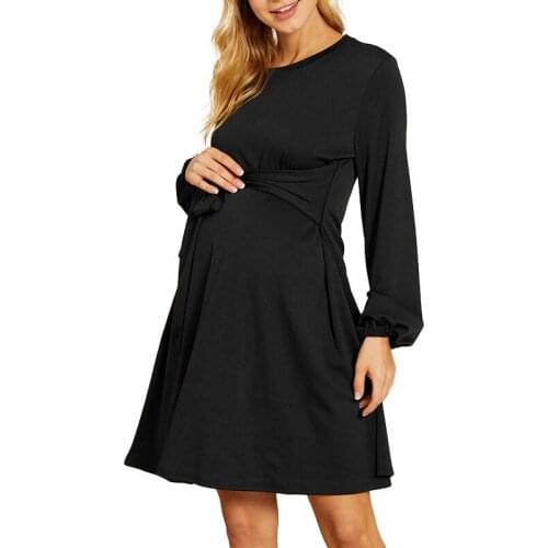 Maternity Clothes Pregnant Dress Women Long Sleeve Belt Bodycon Dress Sexy Solid Dress Pregnancy Clothes Vestidos Robe Femme