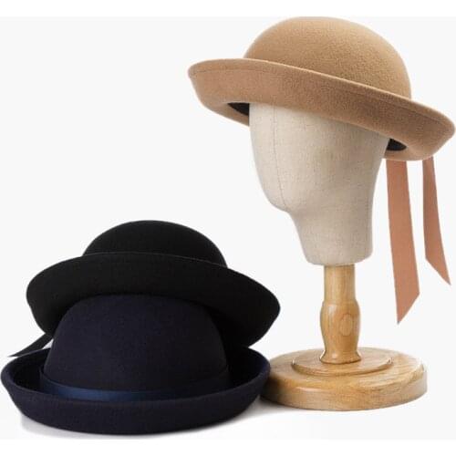 Fall /winter2020new bow ribbon woolen cloth curled round hat fashion casual warm wool felt hat childrens small hat ladies hats