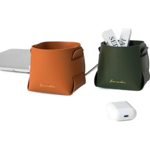 Pavilion Design Nordic Leather Hallway Key Storage Box Desktop Cosmetics Remote Control Sundries Basket Drawer Organizer Makeup