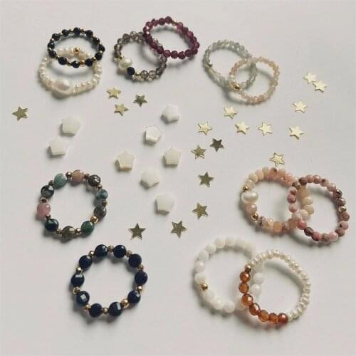 Handmake Fashion Classic Natural Stone Jewelry Rings for Women Stainless Bead Green Aventurine Pink Cystal Gifts Rings Sets