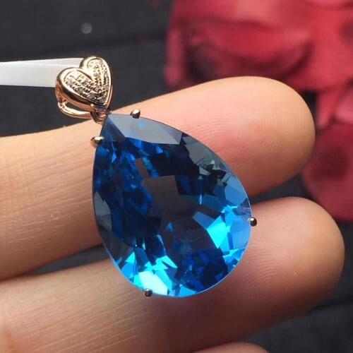 Topaz Pendant Fine Jewelry Pure 18 K Gold Jewelry 100% Natural Blue Topaz Gemstone Pendant Necklace For Women Fine Pendants