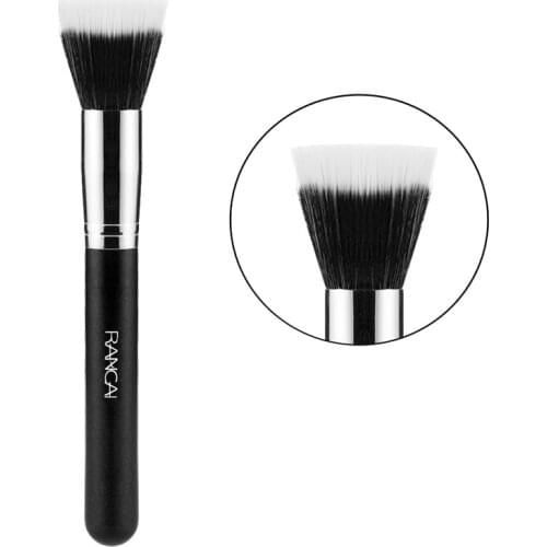 Professional Flattop Blush Brush Loose Powder Brush Black Duo Fiber Stippling Brush Contour Sculpting Cosmetic Makeup Tools