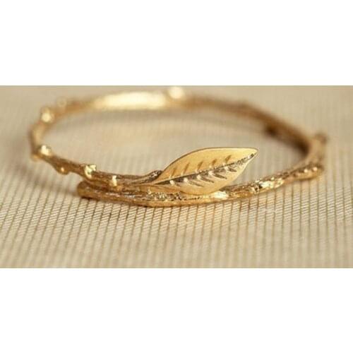 Simple Leaf Rings for woman Gold color Charm Party Finger Jewelry girl Gift Dropshipping