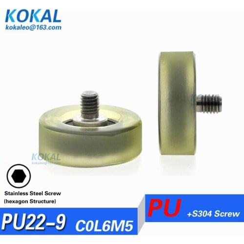 [PU22*9-C1L8M6]Free Shipping 10pcs high quality stainless steel screw M6 money-counting PU TPU soft rubber shaft bearing roller
