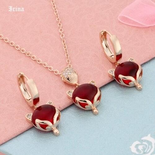 Irina Cute Fox Shape Design 585 Rose Gold Jewelry Set for Women luxury Earrings And Pendant New Fashion Jewelry Best Gift