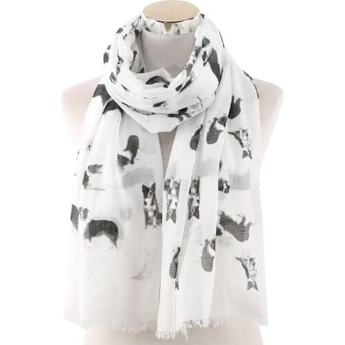 OLOME Fashion Cute Dog Scarf Women Hijab White Black Animal Print Scarves Shawl Foulard Stoles Ladies Hijab