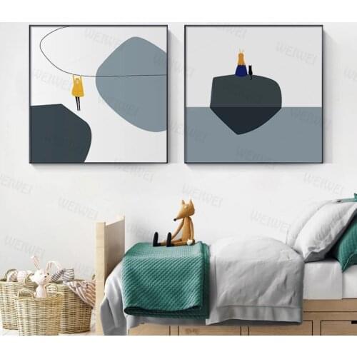 Nordic Cartoon Painting Little Girl Alone In Life Canvas Pictures Wall Art for Living Room Children Kids' Room Poster Unframed