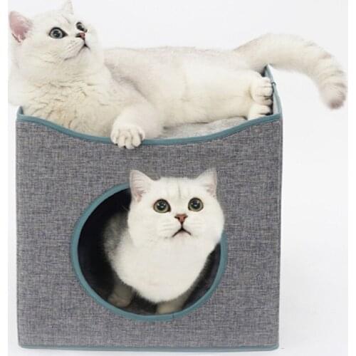Folding Storage Pet Cat House Four Seasons Universal Closed Deep Sleep Kitten Cushion Villa Scratcher Box Soft Warm Cats Bed