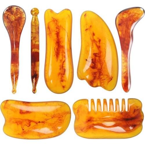 1PC Natural Resin Beeswax Amber Guasha Scraper Face Neck Back Body Massage Scraping Tool SPA Therapy Massage Board