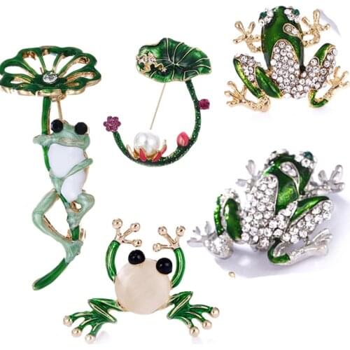 Rhinestone Green Frog Brooch Unisex Cute Animal Brooch Pin Women Men Dress Coat Accessories High Quality Ornament