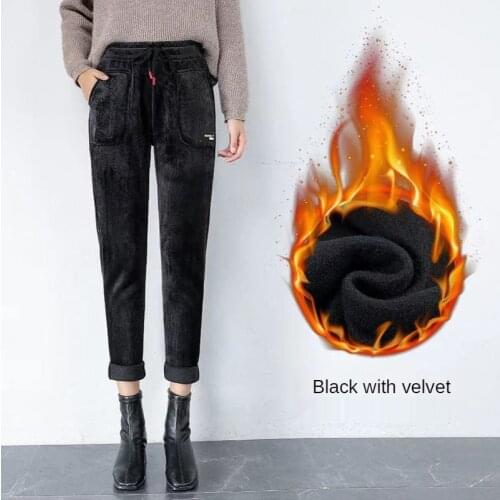SVOKOR Plus Velvet Winter Warm Pants Casual Thicken Corduroy Trousers High Stretch Sweatpants Cold-Resistant Lamb Velvet Pants