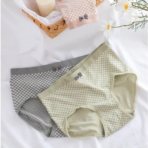 Womens Cotton Underwear New Fashion Briefs Womens Sexy Bow Panties Mid Waist Seamless Underpants Large Size Sexy Lingerie