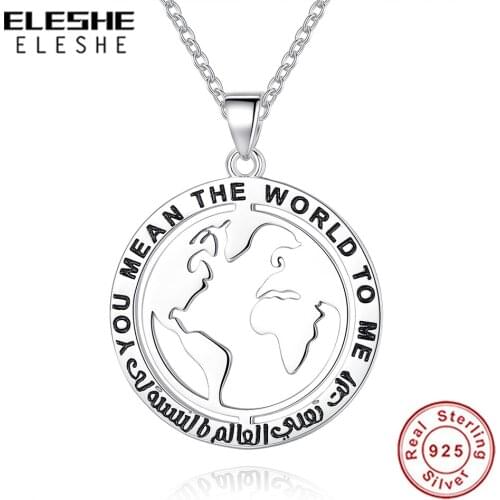 Fashion New 925 Sterling Silver Chain Necklace Round Shape World Map Pendant Necklace for Women Original Authentic Jewelry