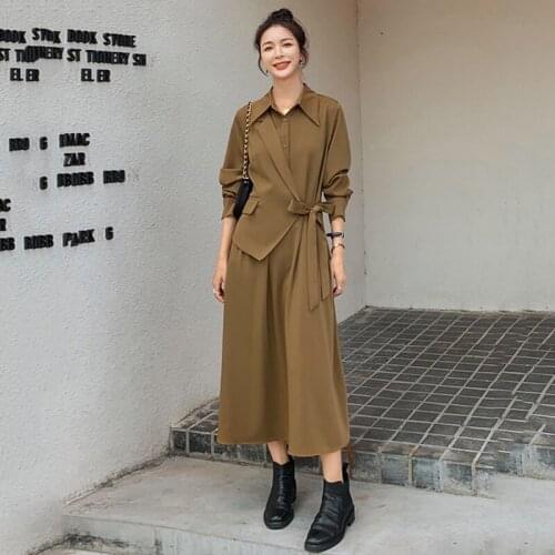 2021 spring autumn new fashion suit dress small mid-length temperament goddess Fan Qingshu drape waist slimming dress women s96