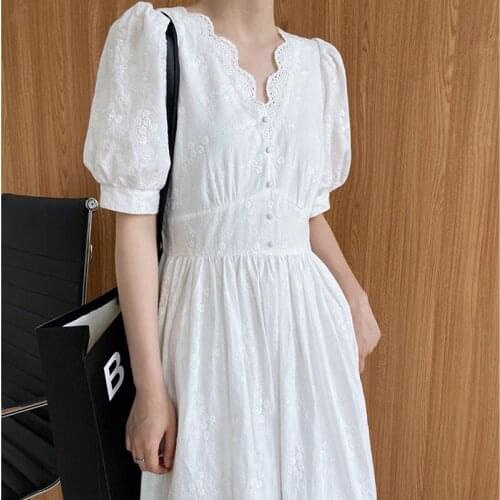 2021 New Summer Fashion Ladies Dress Slim High Quality Women Dresses Puff Sleeve Solid Color Casual Elegant Female Dress T313