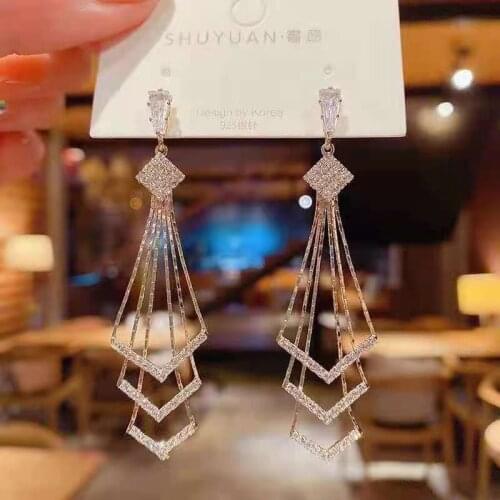 Golden geometric earrings fashion ladies tassels popular 2021 trend personality pendant earrings elegant geometric jewelry