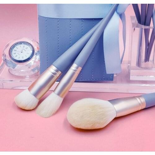 10Pcs/Set Makeup Brushes Skin-friendly Portable Blue Wood Handle Foundation Brushes for Beauty