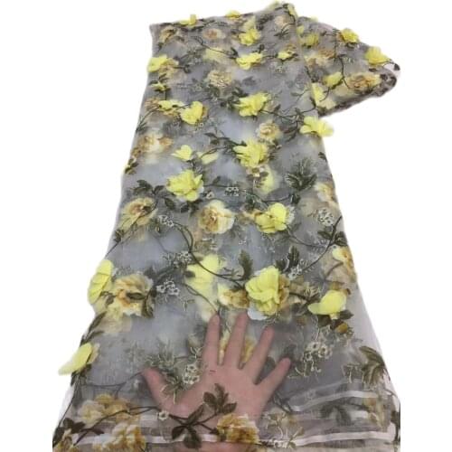 Latest French Mesh Lace Fabric 3D Flowers Material Nigerian Net Lace Fabric Embroidery Africa Organza Lace For Party Dress Sew