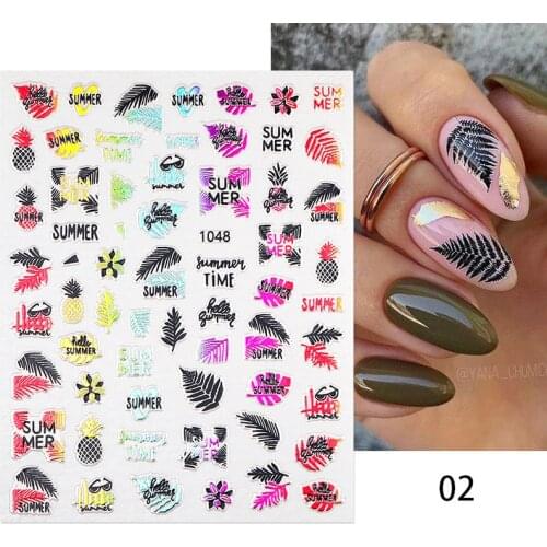 1pc Gold Black Tropical Plants 3D Nail Decals Stickers Leaves Flower Geometrics Line Slider For Nails Summer Nail Art Decoration