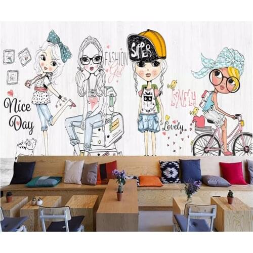Beibehang Hand-painted fashion personality 3d wallpaper pretty girl show bedroom living room background wall papers home decor