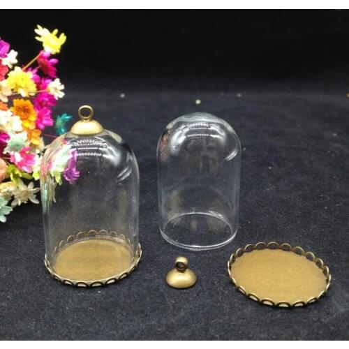 50sets/lot 38*25mm tube shape 38*25mm glass globe bronze plated lace base beads cap glass vial pendant glass bottle accessories