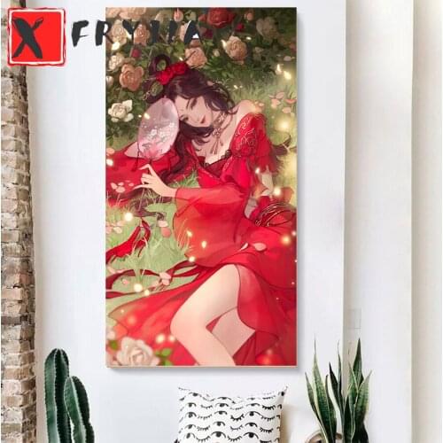 5D Diamond Painting Beautiful sexy red woman lying on the grass from Full Drill Picture Of Rhinestones Embroidery Diamond Mosaic