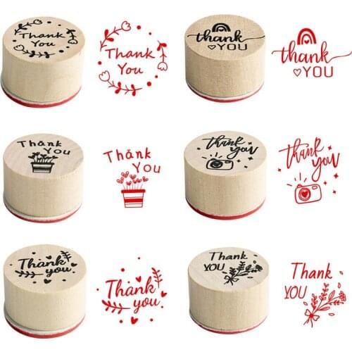 6pcs Thank You Wood Stamps Vintage Floral Plant Wooden Rubber Stamps for Scrapbooking Diary DIY Gift Card Decoration Stamp