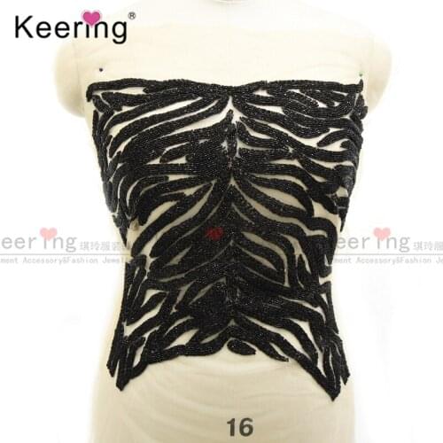 Hand-made Black Beads Rhinestone applique For Wedding Dress WDP-016