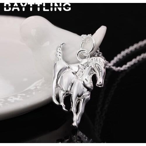 BAYTTLING 18 Inch 925 Sterling Silver Fine Horse Pendant Necklace For Woman Man Fashion Party Gift Wedding Jewelry
