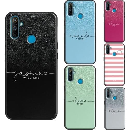 Personalised Initials Ombre Glitter Name For Realme X2 Pro 6 7 X7 X50 XT C3 OPPO Reno 4 Pro Case For OnePlus Nord 7T 8 Pro Cover