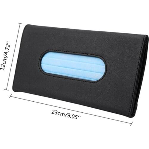Car Visor Tissue Bag Portable Leather Face Mask Bag Creative Vehicle Interior Tissue Box-Black/Khaki