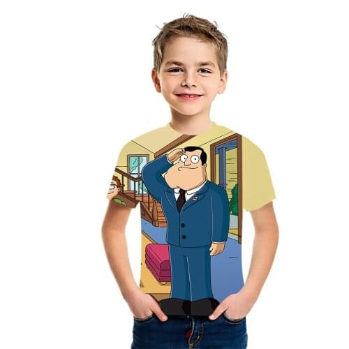 American.Dad Children Cartoon T-Shirt Fashion Cute 3D Printing Clothing Summer Academy Style Short Sleeve Simple Top