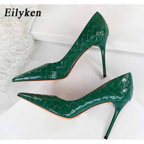 Eilyken 2021 Plus Size 43 Newest Women High Heels Green Pumps Sexy Pointed Toe Slip-On Female Stripper Fetish Shoes Sandals