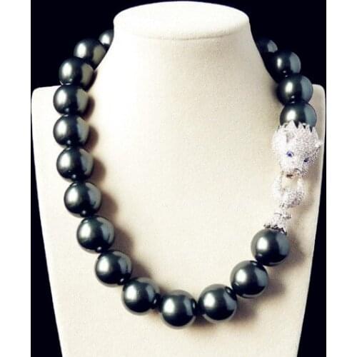 Fancy 20mm Black Shell inlay Mother of Pearl Leopard Head Necklace for Party Gift