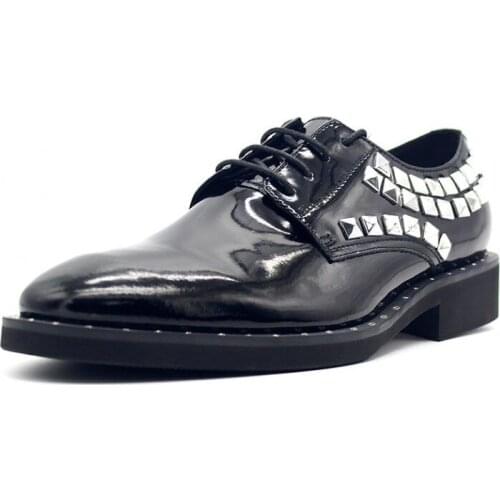 Italy Handmade Mens Block Rivets Formal Shoes Yuppie Derby Footwear Big Size Party Luxury Low Heels Genuine Leather Dress Shoes