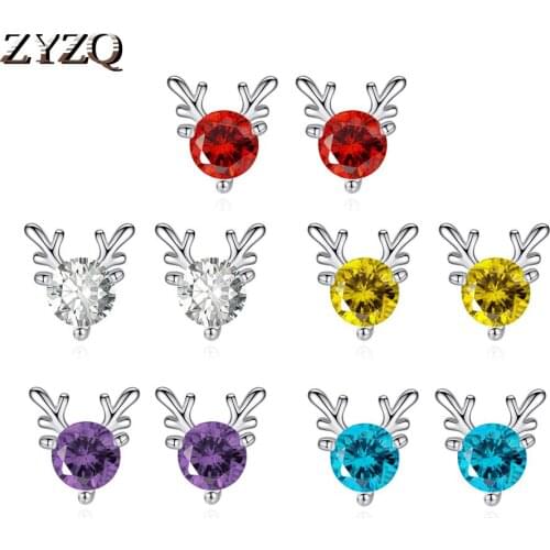 ZYZQ Classic Antlers Fawn Stud Earrings With Clear Cubic Zirconia Anniversary Gift Fashion Cocktail Party Earrings For Women
