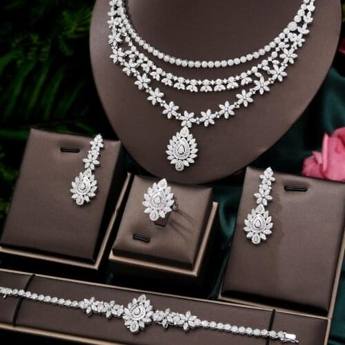 High Quality 3 layers Luxury Women Noble Bangle Earrings Necklace Ring 4PCS Jewelry Set Charm of Women Brides Wedding Jewellery
