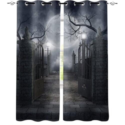 Metal Gate Horror Night Moon Modern Curtains for Living Room Bedroom Kitchen Curtains Drapes Window Treatments