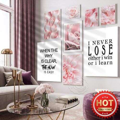 Motivational Word Art Poster, Photography Works Pink Flower Wall Prints, Living Room Coffee Shop Home Decor Art Wall Picture