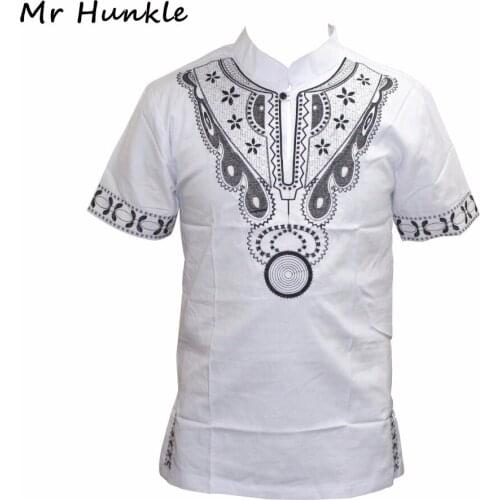 Mr Hunkle Mens Casual T-shirt Geometric Emboridery Print Short Sleeve Top Tees Mandarin Collar Shirt With Single Button