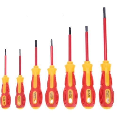 7pcs Insulated Screwdriver Set Slotted Cross Screw Driver for Repair Tool Handle Electrician Soft-Grip Slotted Phillips Pozi