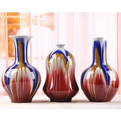Jing de zhen Transmutation Glazed Multicolour Porcelain Flower Vase Set Handmade Ceramics Chinaware Decoration Craft Ornament