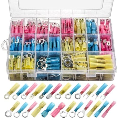 250Pcs Heat Shrink Solder Wire Connectors Marine Electrical Terminals Kit Waterproof Terminal Automotive Ring Connector Set